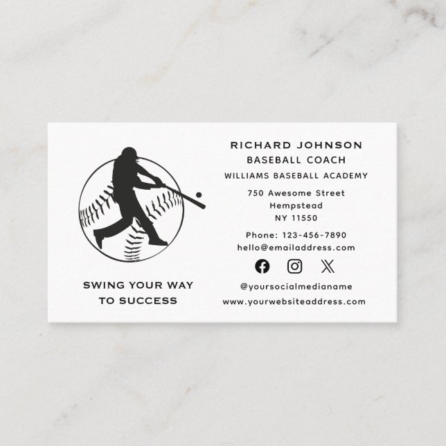 Baseball Coach Softball Instructor Social Media Visitenkarte (Vorderseite)