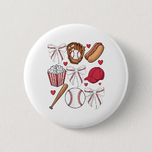 Baseball Coquette Bow Women Girls Baseball Cheer M Button