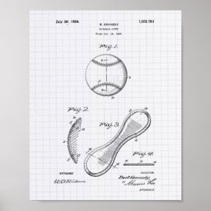 Baseball Cover 1924 Patent Art - Lined Peper Poster
