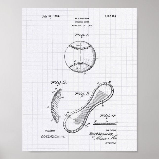 Baseball Cover 1924 Patent Art - Lined Peper Poster (Vorne)