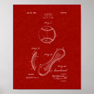 Baseball Cover Patent - Burgund Red Poster