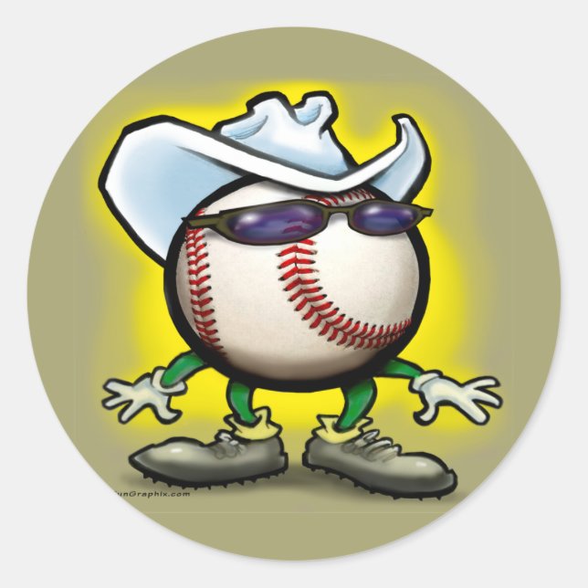 Baseball Cowboy Runder Aufkleber (Vorderseite)