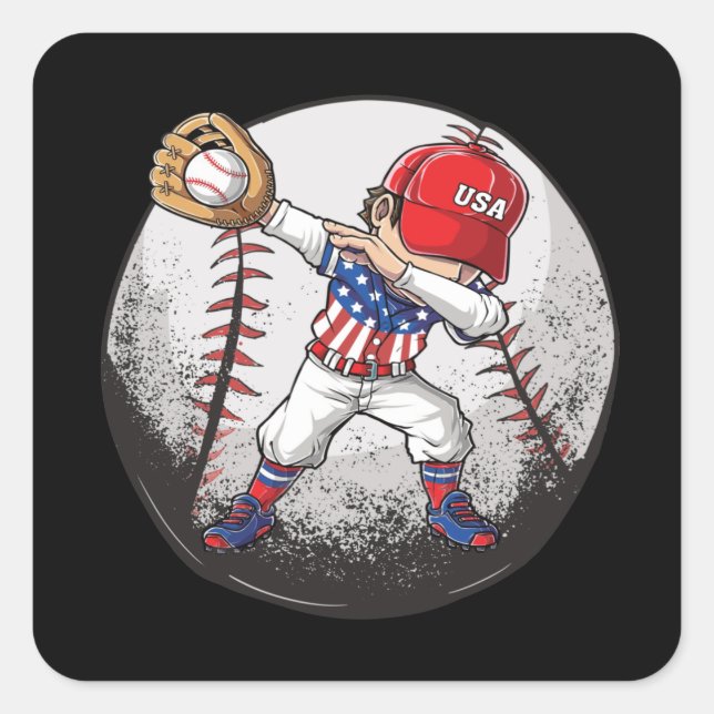 Baseball Dabbing Boy USA Jersey Quadratischer Aufkleber (Vorderseite)