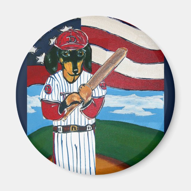 Baseball Dackel Magnet (Vorne)