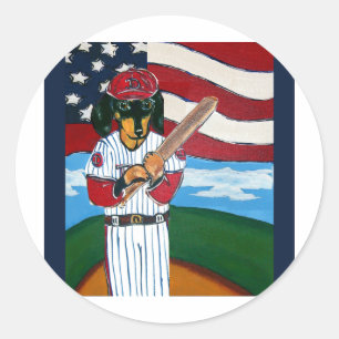 Baseball Dackel Runder Aufkleber