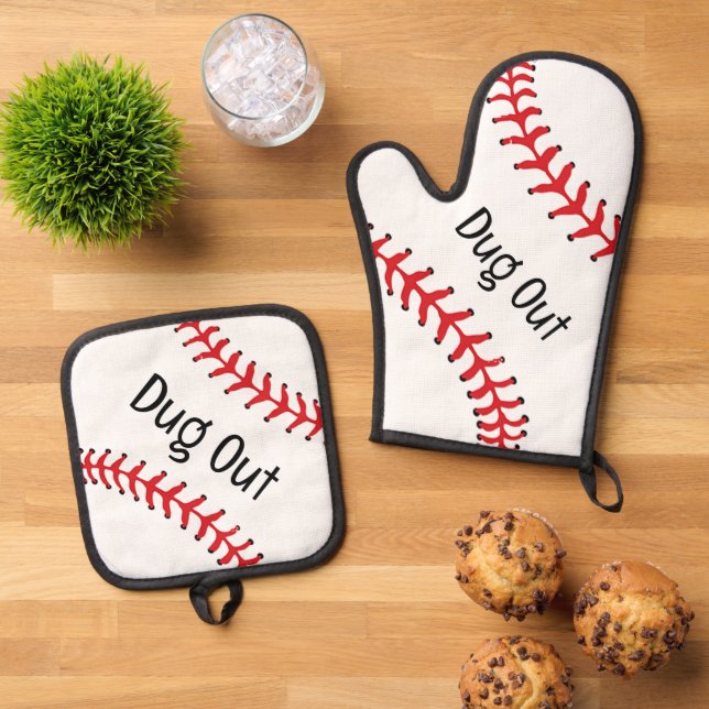 Baseball-Design Ofenhandschuh & Topflappen-Set (Oben Unten)