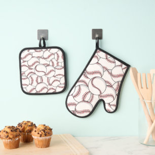 Baseball Design Oven Mitt und Pot Holder Ofenhandschuh & Topflappen-Set