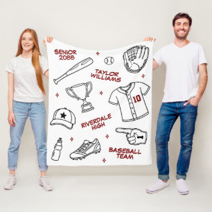Baseball-Doodle-Zeichnung in benutzerdefinierter F Fleecedecke