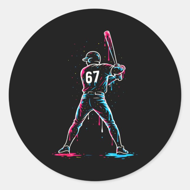 Baseball Drip 6 7 Nummer 67 Sechs Sieben Meme Herr Runder Aufkleber (Vorderseite)