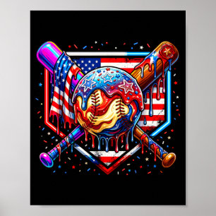 Baseball-Drip amerikanische Flagge für Jungen Kind Poster
