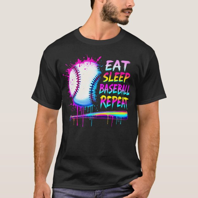 Baseball Drip Boys Eat Sleep Baseball Repeat Ice T-Shirt (Vorderseite)