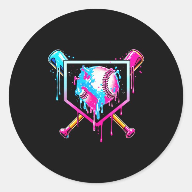 Baseball Drip Funny Ice Cream Dripng Matching Fami Runder Aufkleber (Vorderseite)