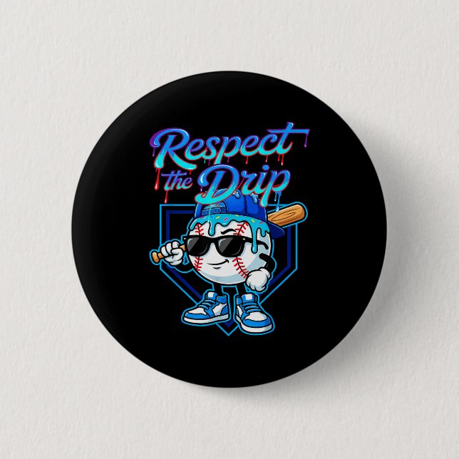 Baseball Drip Ice Cream Respect The Drip Home Plat Button (Vorderseite)