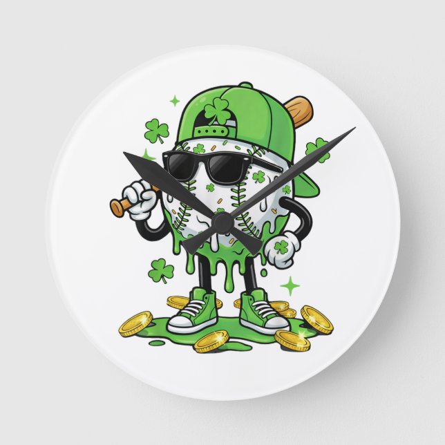 Baseball Drip Ice Cream St Patricks Day Runde Wanduhr (Vorderseite)