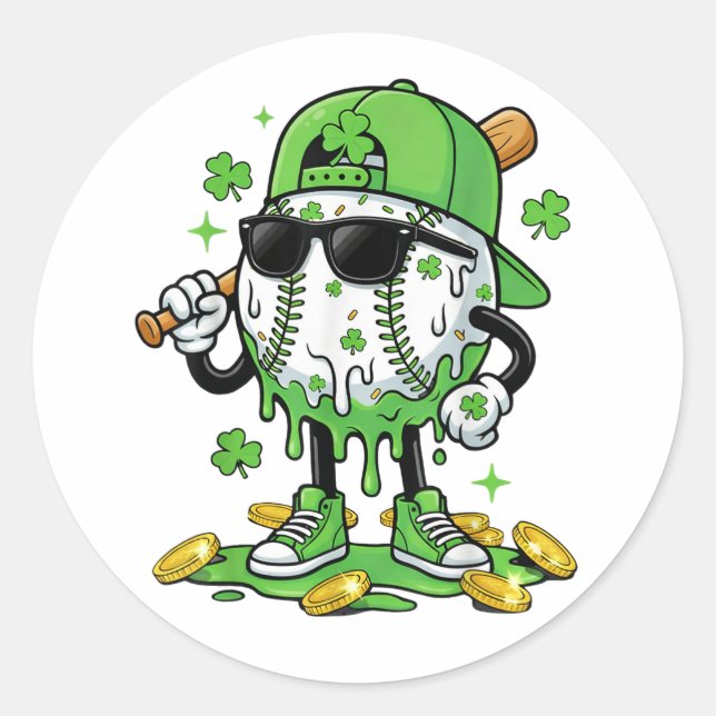 Baseball Drip Ice Cream St Patricks Day Runder Aufkleber (Vorderseite)