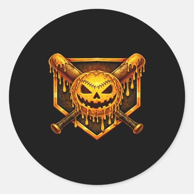 Baseball-Drip-Kürbis-spukender Geist-Halloween-Jun Runder Aufkleber (Vorderseite)