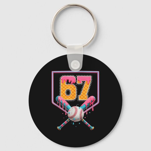 Baseball Drip Number 67 Fun Six Seven 6 7 Meme Des Schlüsselanhänger (Vorderseite)