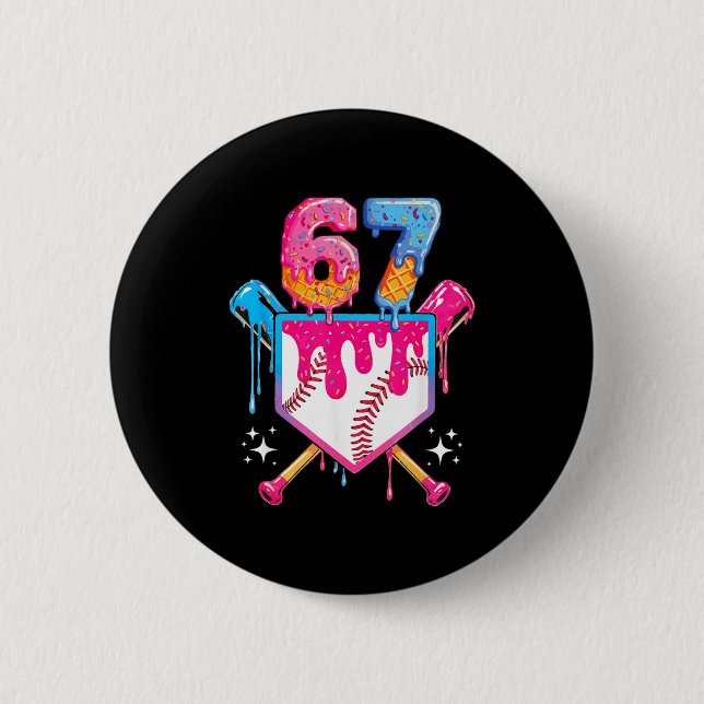 Baseball Drip Number 67 Player Or 67th Birthday  Button (Vorderseite)