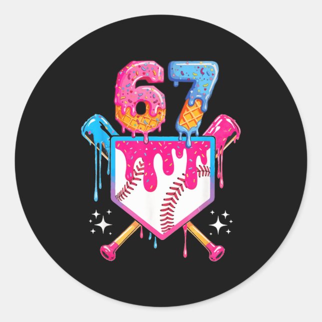 Baseball Drip Number 67 Player Or 67th Birthday  Runder Aufkleber (Vorderseite)