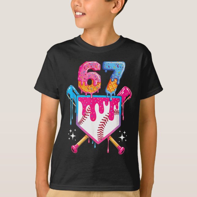 Baseball Drip Number 67 Player Or 67th Birthday  T-Shirt (Vorderseite)