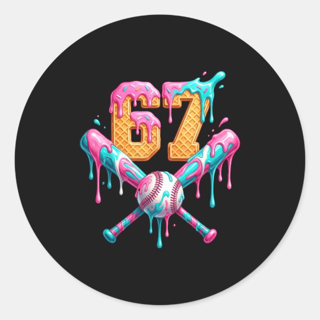 Baseball Drip Number 67 Player  Runder Aufkleber (Vorderseite)