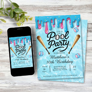 Baseball Drip Pool Party Kinder / Jugendliche Einladung