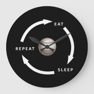 Baseball Eat Sleep Wiederholung Sportfan-Sprichwor Große Wanduhr