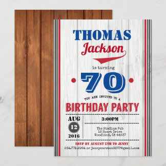 Baseball-Einladung zum 70. Geburtstag. Rustikales  Einladung