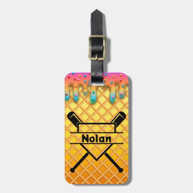 Baseball Eis Tropfen personalisierter Taschentag Gepäckanhänger (Vorderseite vertikal)