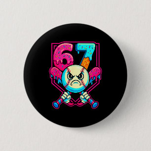 Baseball-Eiscreme-Tropf Nummer 67 Sechs Sieben Mem Button