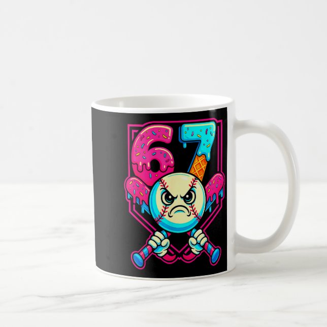 Baseball-Eiscreme-Tropf Nummer 67 Sechs Sieben Mem Kaffeetasse (Rechts)