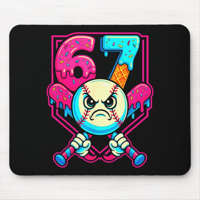 Baseball-Eiscreme-Tropf Nummer 67 Sechs Sieben Mem Mousepad (Vorne)