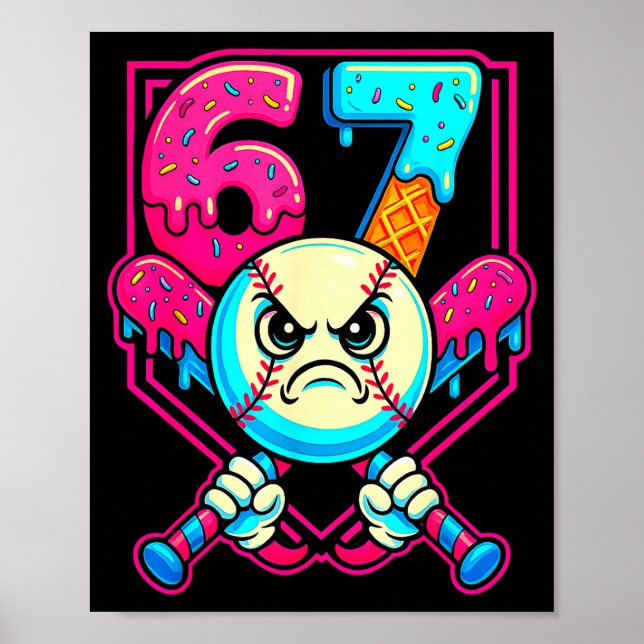 Baseball-Eiscreme-Tropf Nummer 67 Sechs Sieben Mem Poster (Vorne)