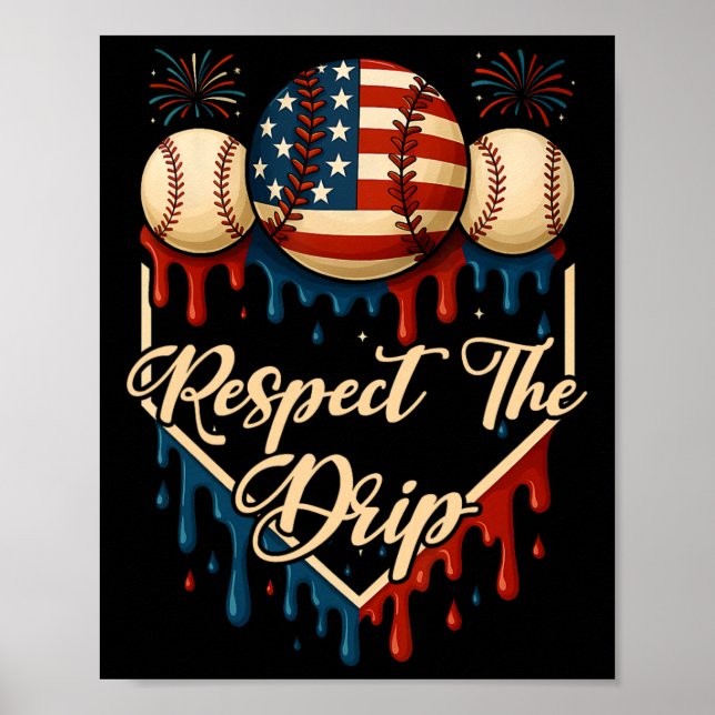 Baseball-Eiscreme tropft 4. Juli Respekt Th Poster (Vorne)