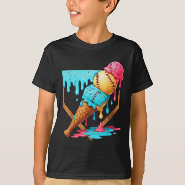 Baseball-Eiscreme tropft Funny Baseball Männer ste T-Shirt (Vorderseite)