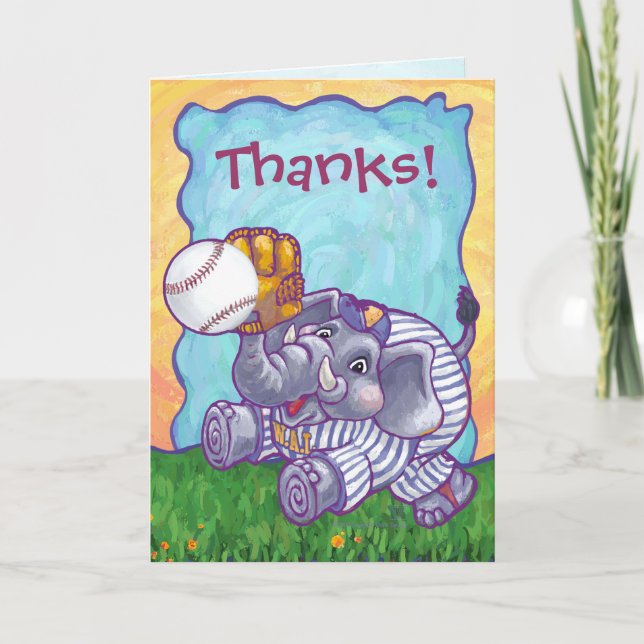 Baseball-Elefant danken Ihnen zu kardieren Dankeskarte (Vorderseite)