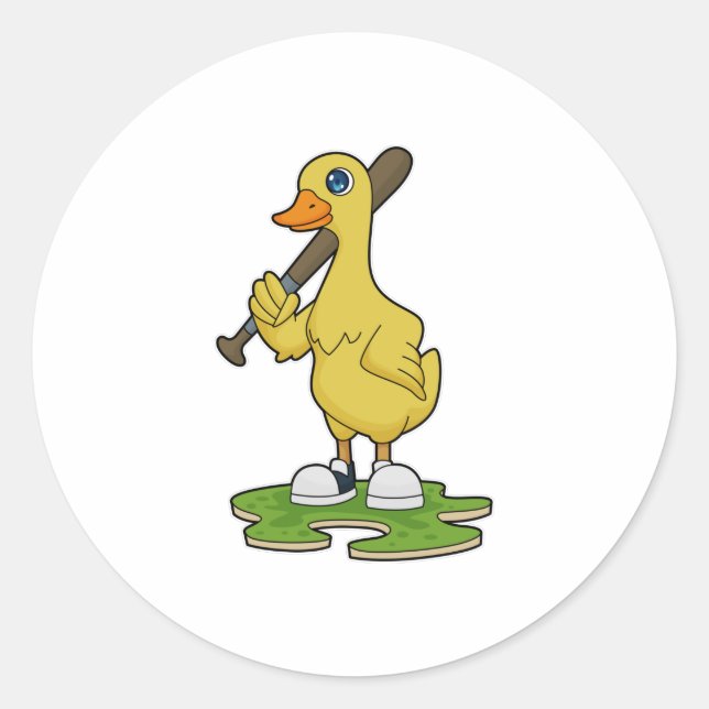 Baseball-Ente mit Baseballschläger Runder Aufkleber (Vorderseite)