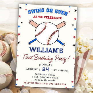 Baseball erster 1. Geburtstag Party Batter Up Einladung