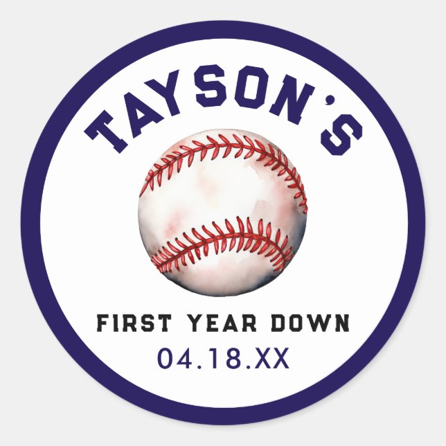 Baseball erstes Jahr ab 1. Geburtstag Runder Aufkleber (Vorderseite)