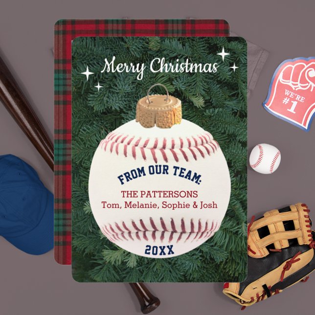 Baseball Fan Ornament Custom Foto Weihnachtskarte Dankeskarte (Von Creator hochgeladen)