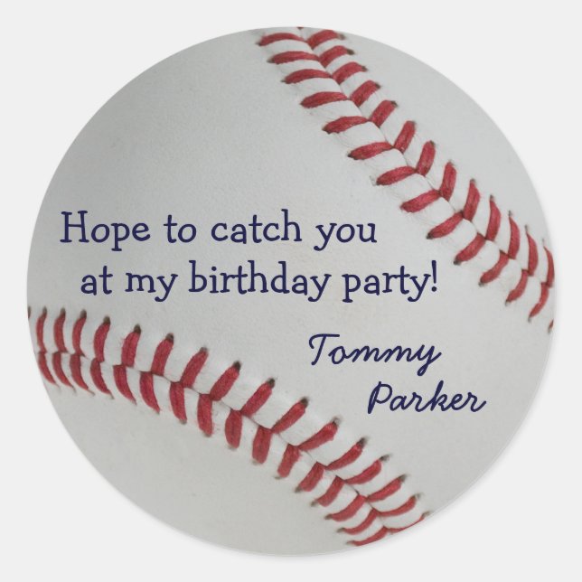 Baseball Fan-tastic_Catch Sie bei meiner Geburtsta Runder Aufkleber (Vorderseite)