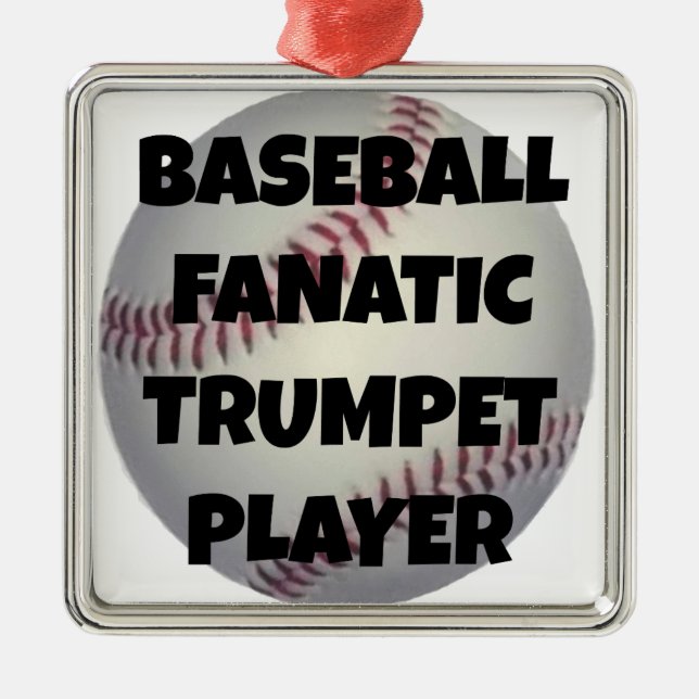 Baseball Fanatic Trumpet Player Silbernes Ornament (Vorne)