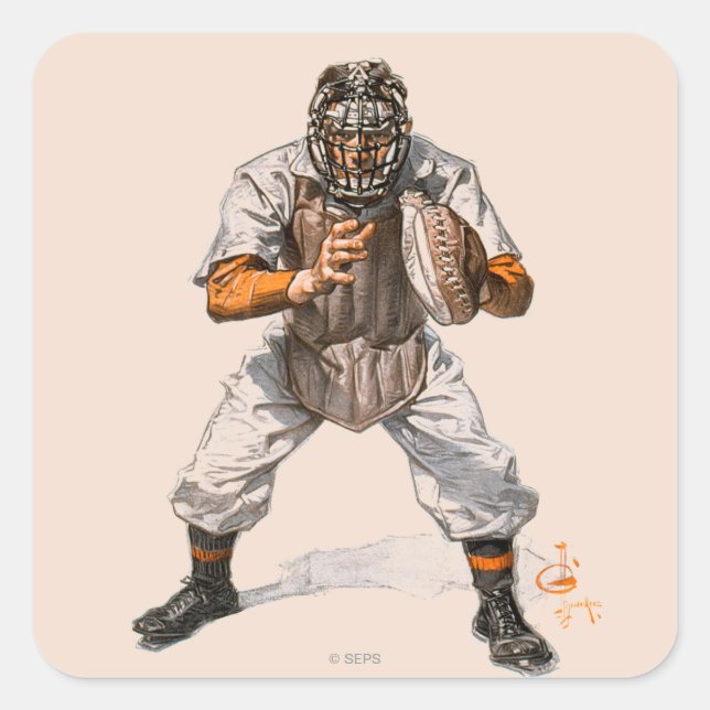 Baseball-Fänger Quadratischer Aufkleber (Vorderseite)