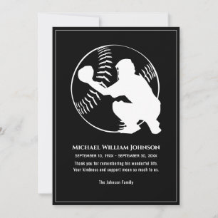 Baseball-Fänger Trauer Gedenken Schwarz und Weiß Dankeskarte