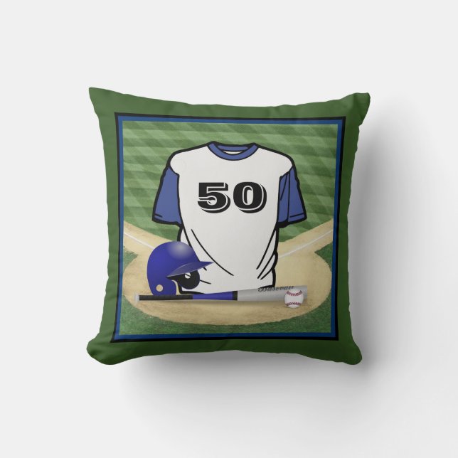 Baseball Field Blue Jersey-Nummer Kissen (Vorderseite)