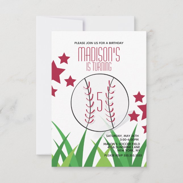 Baseball Field Geburtstag startet jedes Alter Gebu Einladung (Vorderseite)