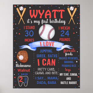 Baseball First Birthday Chalkboard-Zeichen Poster