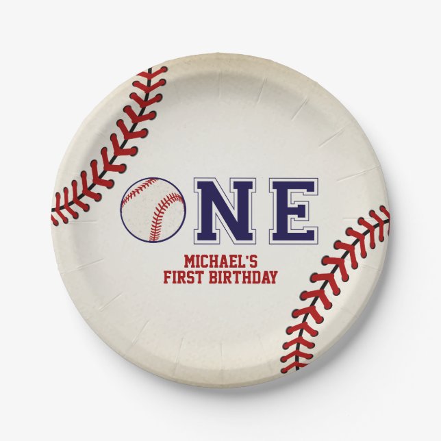 Baseball First Geburtstag Pappteller (Vorderseite)