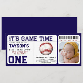 Baseball First Year Down 1. Geburtstag Ticket Einladung