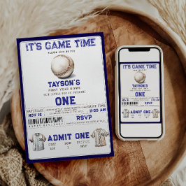 Baseball First Year Down 1st Birthday  Einladung